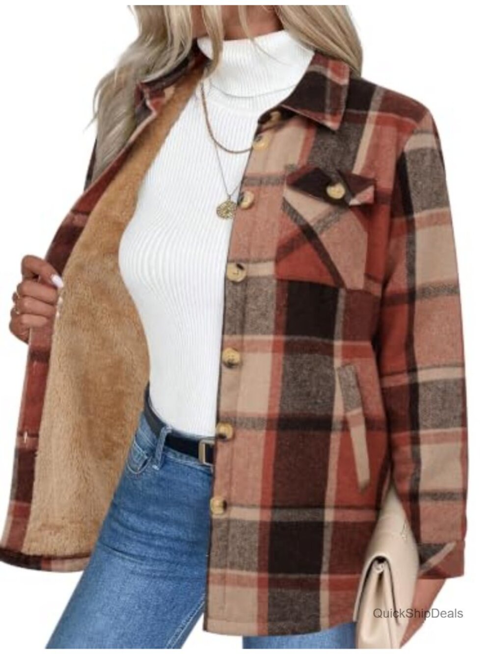 Sherpa Fleece Lined Plaid Flannel Jacket, Soft Cozy Winter Coat